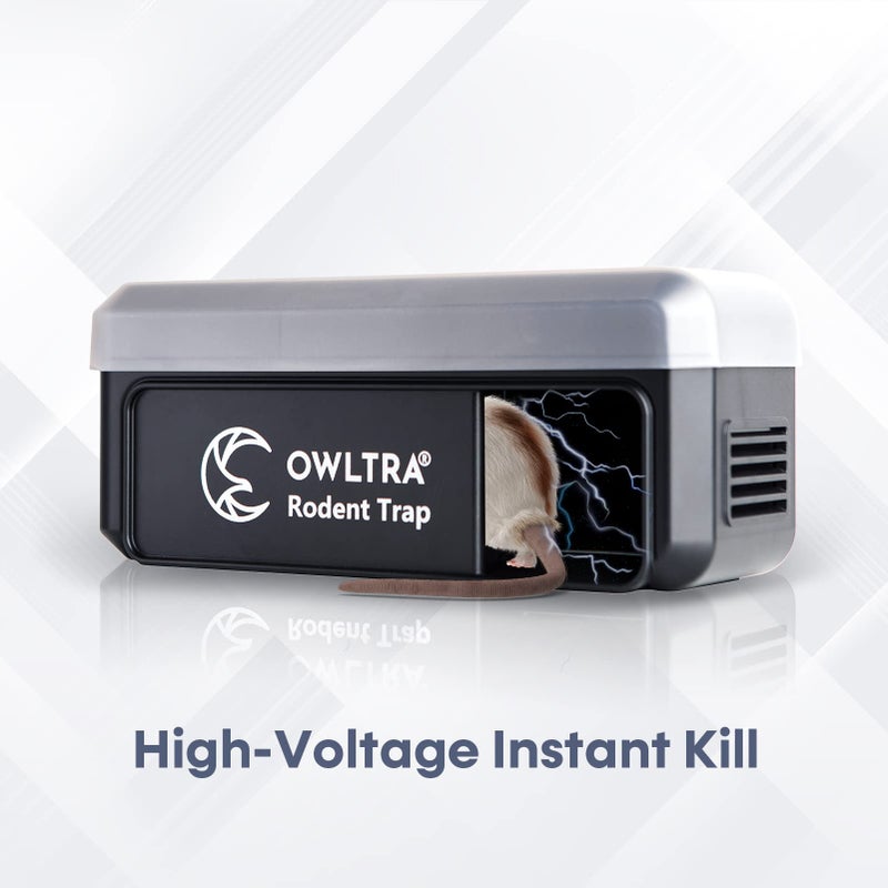 OWLTRA OW-7 in-/Outdoor Electric Rodent Trap, Instant Kill Mouse & Rat Zapper with Waterproof Cover, Sound & Light Alarm, and Batteries or USB Power Source, Waterproof Grade IPX4, Black - Image 5