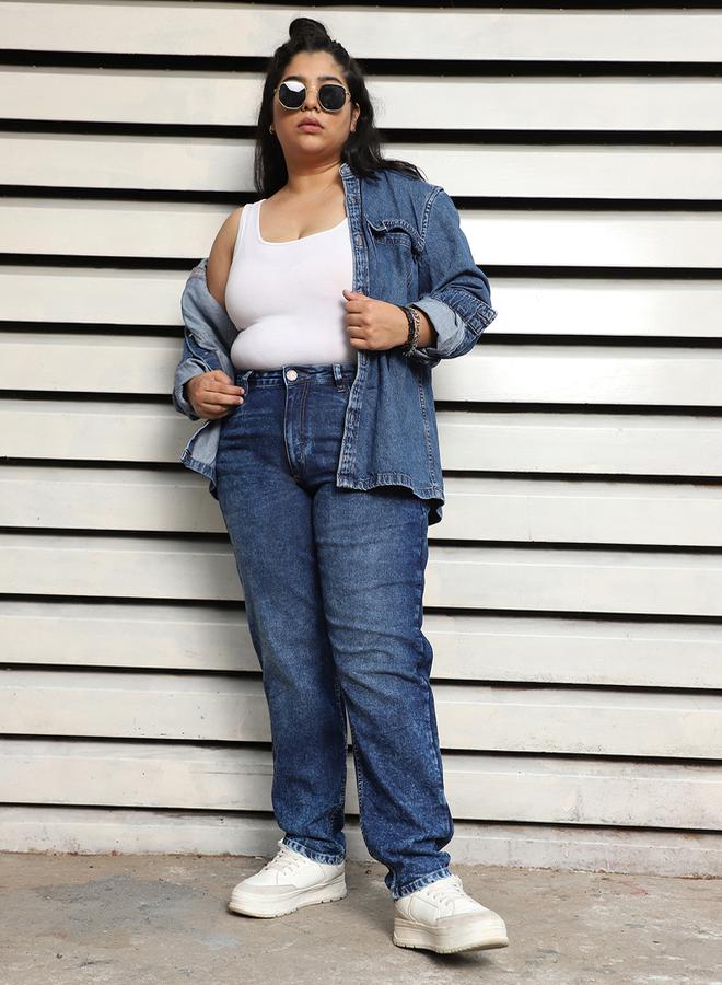 HIGH STAR Plus Size Slim Fit High Rise Clean Look Faded Jeans by Styli - Image 1