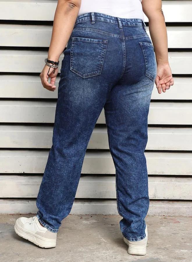 HIGH STAR Plus Size Slim Fit High Rise Clean Look Faded Jeans by Styli