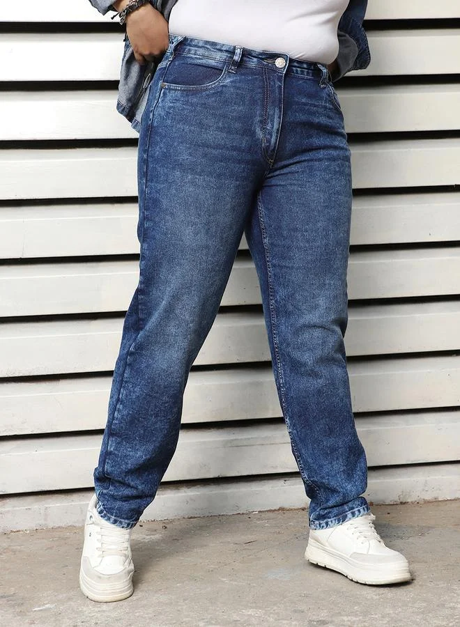 HIGH STAR Plus Size Slim Fit High Rise Clean Look Faded Jeans by Styli