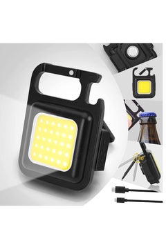 Small COB Work Light, Rechargeable Mini Flashlight 800 High Lumens 4 Light Modes, Pocket Led Flashlight with Folding Bracket Bottle Opener and Magnet Base for Running, Fishing
