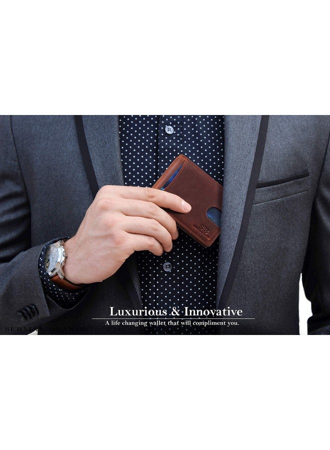 SERMAN BRANDS RFID Blocking Slim Bifold Genuine Leather Minimalist Front Pocket Wallets for Men with Money Clip Thin Mens (Canyon Red 1.0) - Image 1