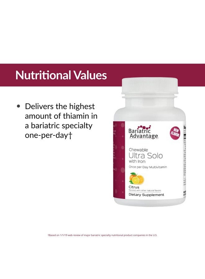 Bariatric Advantage Chewable Ultra Solo with Iron Daily Multivitamin for Gastric Bypass Surgery and Sleeve Gastrectomy Patients, Includes Vitamin B12, C, D, K, Thiamin and Copper - Citrus, 30 Count - Image 5