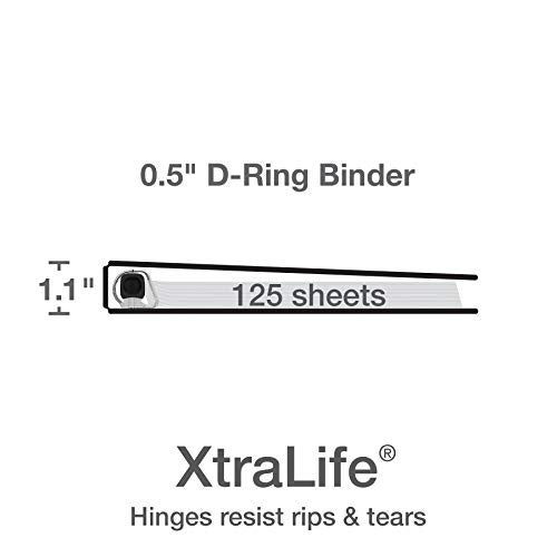 Oxford 3 Ring Binders, 0.5 inch ONE-Touch Easy Open D Rings, Durable Binders for School and Office, View Binder Covers, Xtralife Hinge, Non-Stick, PVC-Free, Black, Holds 125 Sheets, 6 PK (79901) - Image 3