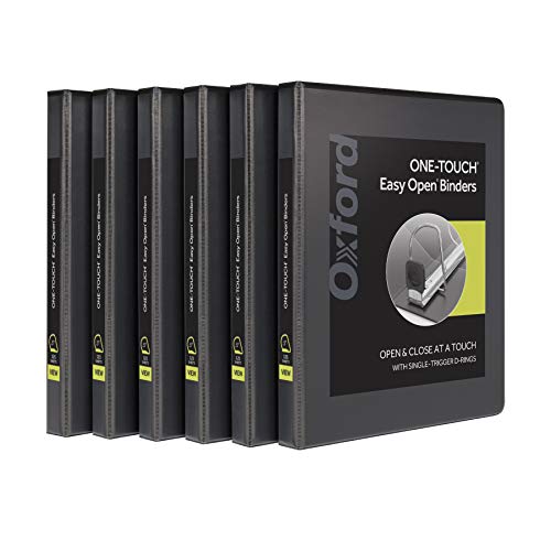 Oxford 3 Ring Binders, 0.5 inch ONE-Touch Easy Open D Rings, Durable Binders for School and Office, View Binder Covers, Xtralife Hinge, Non-Stick, PVC-Free, Black, Holds 125 Sheets, 6 PK (79901) - Image 1