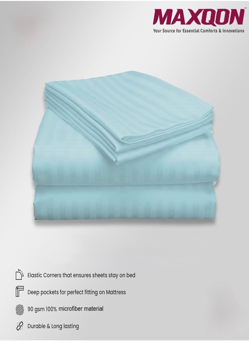MAXQON - Fitted Bed Sheet +2Pcs Pillow Covers, King/Queen/Double/Single Sizes, Color Sky Blue - Image 1