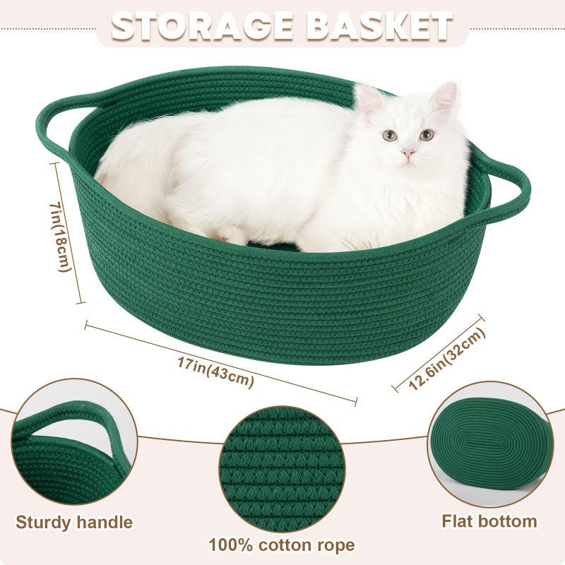 OIAHOMY Large Gift Basket Empty 17" x 12.6" x 7", Storage Basket with Gift Bag, Ribbon and Glitter Tulle for DIY Anytime, Toy Storage for Kids, Dogs with Handles in A Stylish Design - Green - Image 2