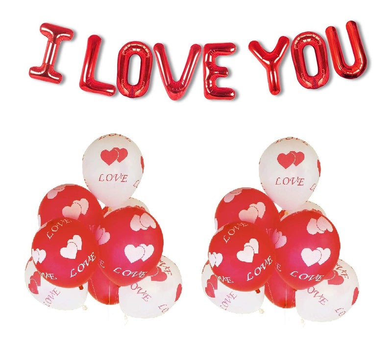 Hk Balloons Pack Of 31 Red I Love You Balloon With Red And White Love Balloons For Valentines Decorations - Foil - Image 1