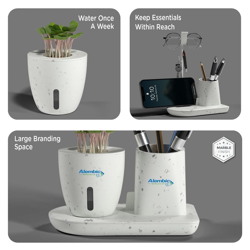 EO Pen Stand for Study Table with Self-Watering Plant Pot, Glasses & Smartphone Holder – Desk Organizer & Pencil Holder for Office, Home, Kids, Students, Study Room Desk Station White - Image 5
