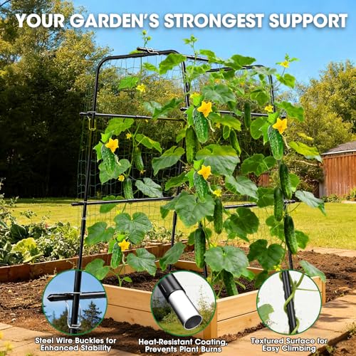 MQUPIN Cucumber Trellis for Raised Bed and Garden, 47" H x 31" W U-Shaped Metal Garden Trellis for Climbing Plants with Nylon Netting, Vegetable Support Frame - Image 3