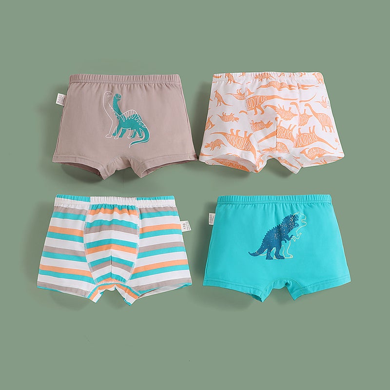 Childrens Underwear Mens Cartoon Lycra Cotton Summer Small and Medium-sized Childrens Boxer Baby Pupil Shorts 12-year-old Boys Underpants H805/Green Base Dinosaur PJ261 