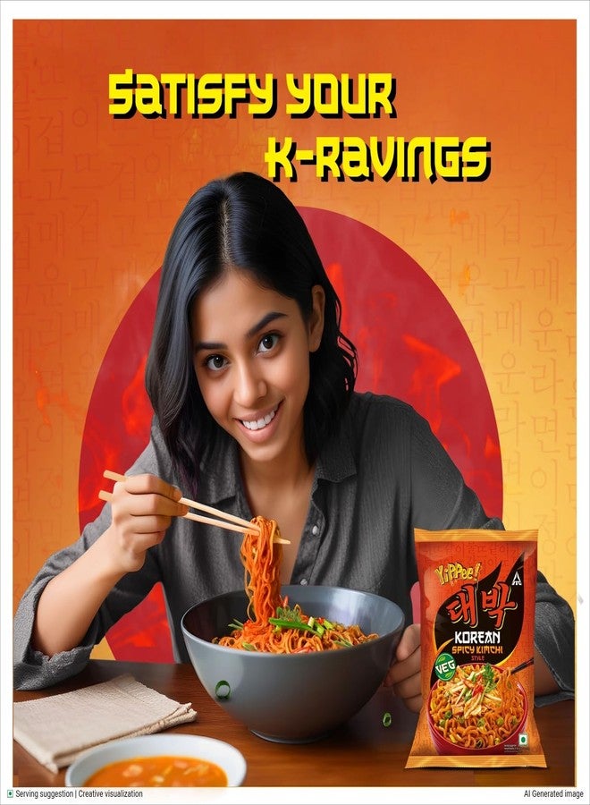 Sunfeast Yippee! Korean Spicy Kimchi Style, Veg Korean Noodles, Long Non-Sticky Noodles with 5 Added Vegetables, 80g - Image 4