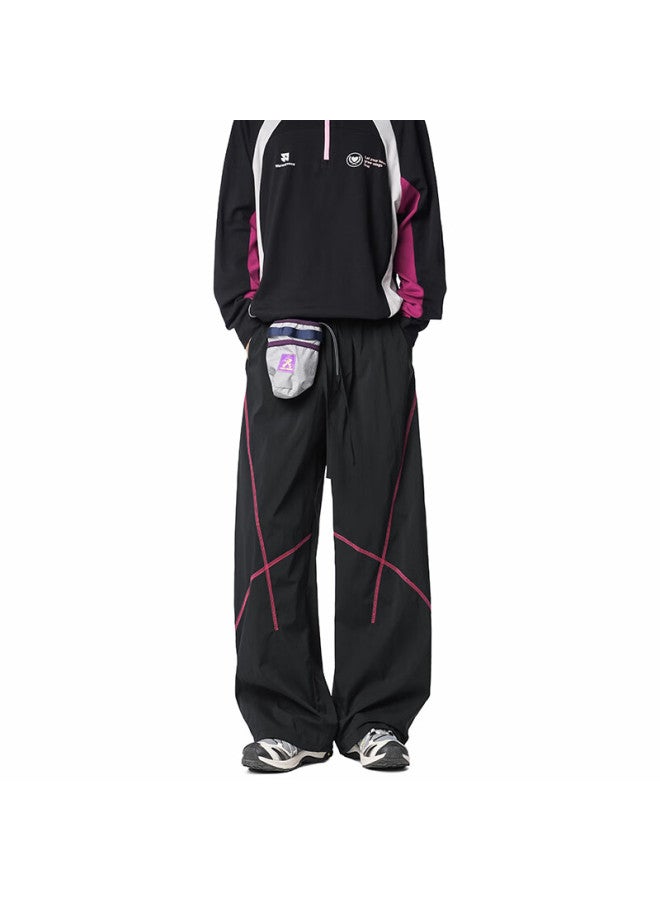 Izexx Men's Outdoor Straight Casual Pants Autumn Colorblock Water-repellent Loose Trousers Zw70 Black L - Image 4