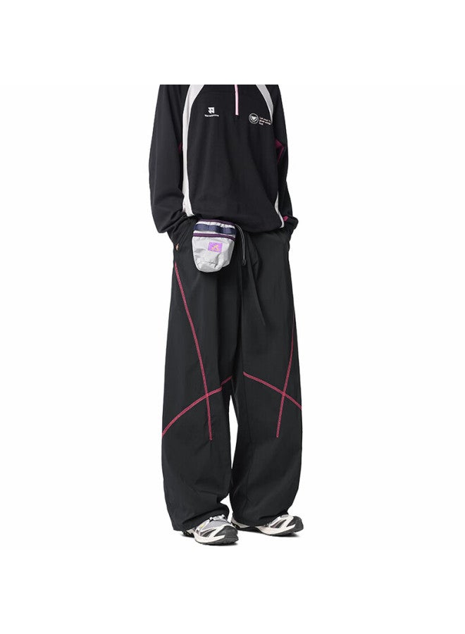 Izexx Men's Outdoor Straight Casual Pants Autumn Colorblock Water-repellent Loose Trousers Zw70 Black L - Image 5