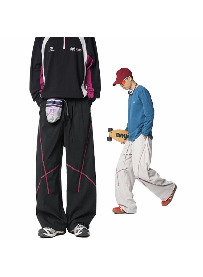 Izexx Men's Outdoor Straight Casual Pants Autumn Colorblock Water-repellent Loose Trousers Zw70 Black L - Image 1