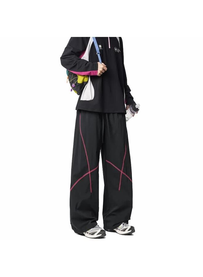 Izexx Men's Outdoor Straight Casual Pants Autumn Colorblock Water-repellent Loose Trousers Zw70 Black L - Image 3