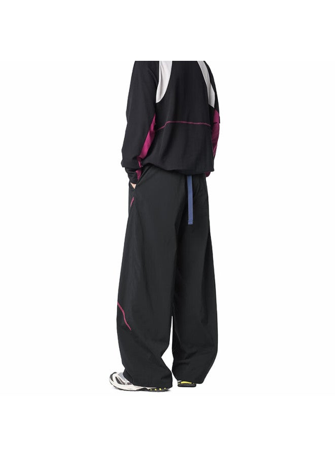 Izexx Men's Outdoor Straight Casual Pants Autumn Colorblock Water-repellent Loose Trousers Zw70 Black L - Image 2