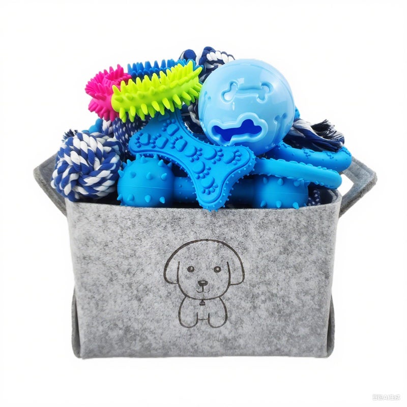 MRSOHRET 21Pcs Puppy Chew Toys - Blue Series Puppy Chew Toys Bundle for Teething, Puppies Teething Toys with Durable Rope Rubber Ball Ring, Pet Interactive Toys for Small Medium Dogs with Basket - Image 1