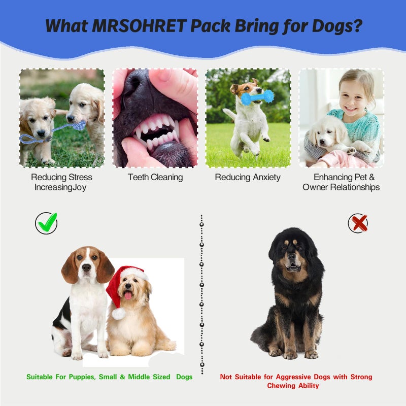 MRSOHRET 21Pcs Puppy Chew Toys - Blue Series Puppy Chew Toys Bundle for Teething, Puppies Teething Toys with Durable Rope Rubber Ball Ring, Pet Interactive Toys for Small Medium Dogs with Basket - Image 3