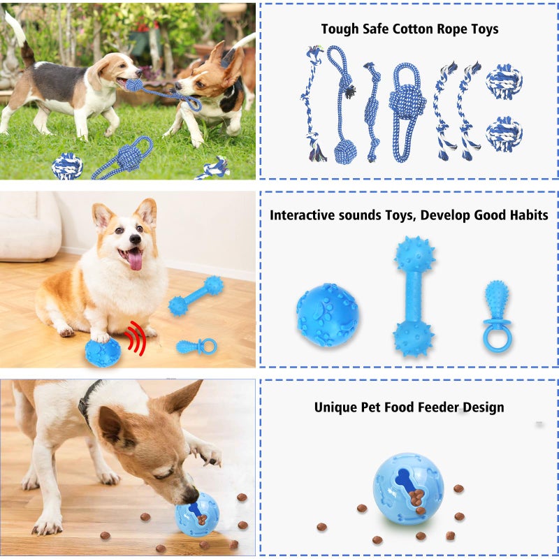 MRSOHRET 21Pcs Puppy Chew Toys - Blue Series Puppy Chew Toys Bundle for Teething, Puppies Teething Toys with Durable Rope Rubber Ball Ring, Pet Interactive Toys for Small Medium Dogs with Basket - Image 5