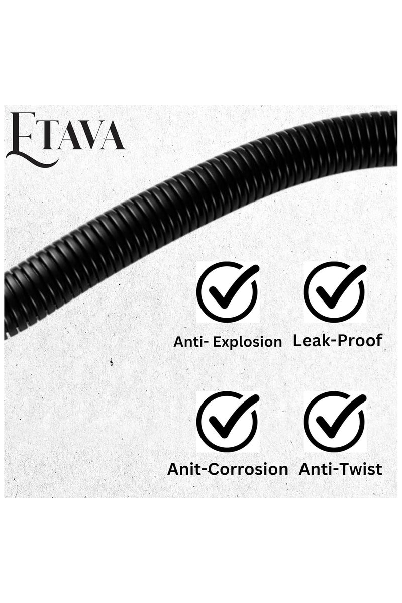 إيتافا خرطوم دش من الفولاذ المقاوم للصدأ باللون الأسود المطفي بطول 150 سم مع شريط تفلون | خرطوم مرن مطلي كهربائيًا مع وصلات نحاسية – للاستخدام في الحمام وغسل الحيوانات والتنظيف - Image 4