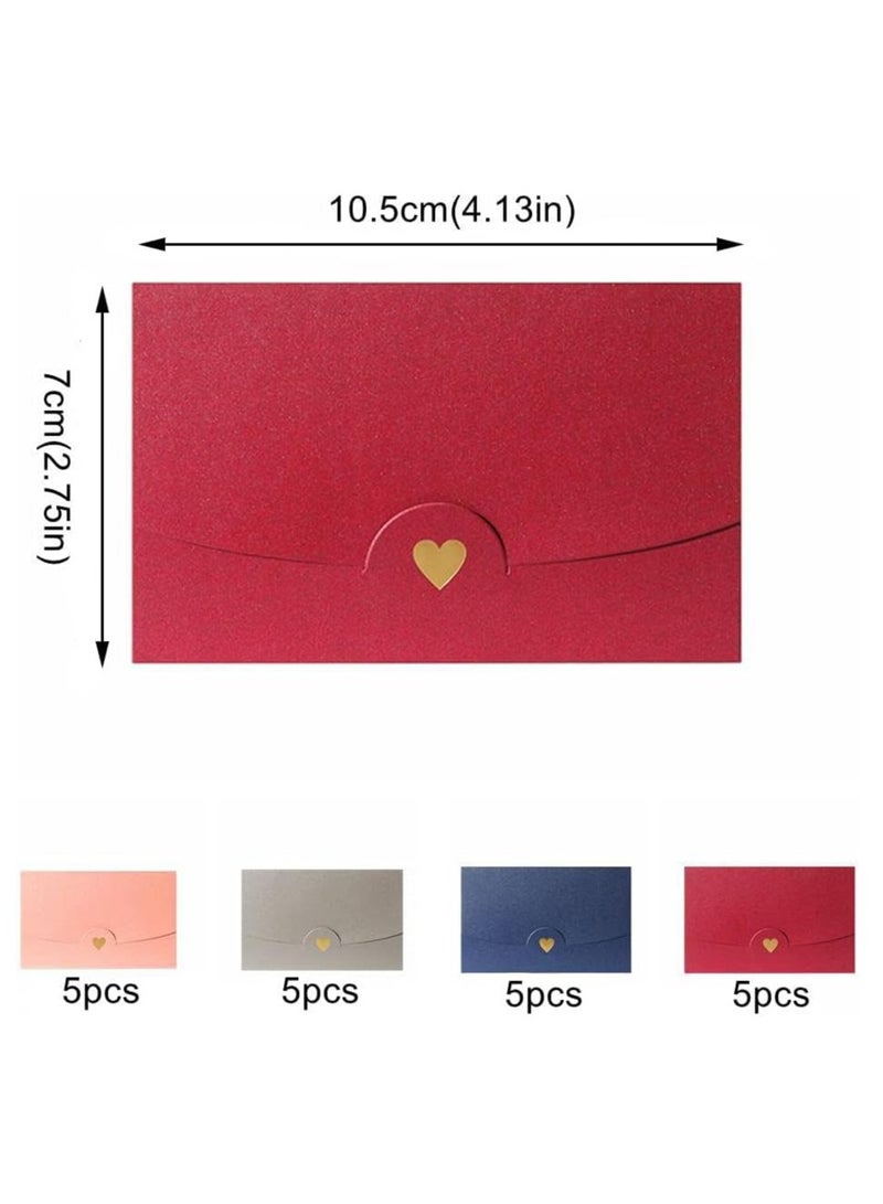 KASTWAVE 20 Pieces Gift Card Envelopes Set Pearlescent and Kraft Paper Mini Envelopes with Bronzing Heart Clasp - Image 3
