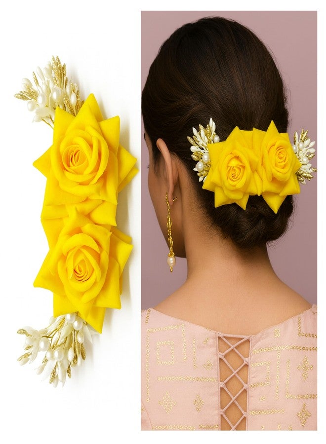 Rose Hair Tiara with Crystal Beads and Golden Accents, Wedding Party Hair Accessories for Girls, Decorative Hair Pin (Yelllow-2)