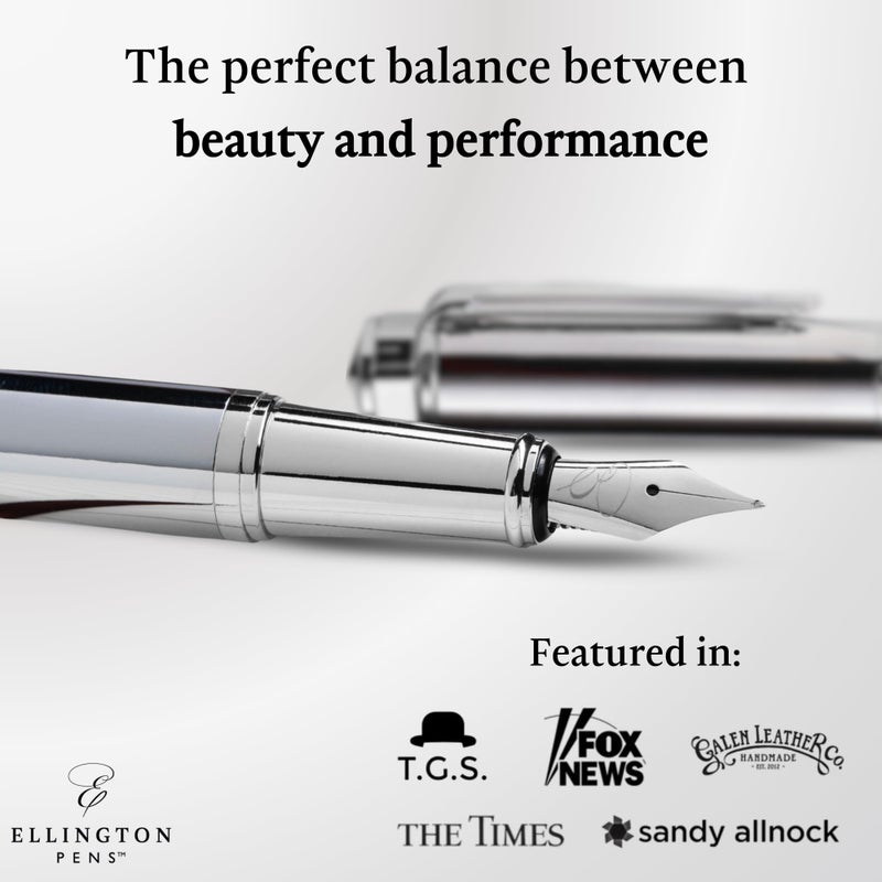 Ellington Pens مجموعة أقلام إلينغتون الفاخرة - قلم حبر سائل برأس متوسط ناعم - تشمل 3 خراطيش حبر، محول حبر قابل لإعادة التعبئة، صندوق هدايا - أقلام حبر للكتابة، الخط، التدوين، الرسم (سوناتا فضية) - Image 2