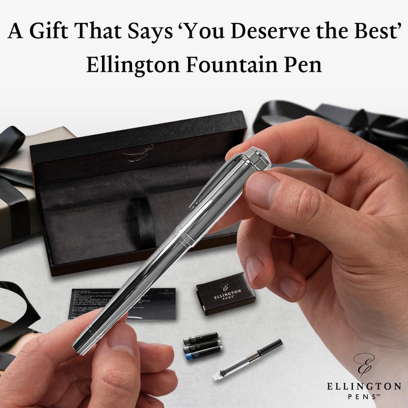 Ellington Pens مجموعة أقلام إلينغتون الفاخرة - قلم حبر سائل برأس متوسط ناعم - تشمل 3 خراطيش حبر، محول حبر قابل لإعادة التعبئة، صندوق هدايا - أقلام حبر للكتابة، الخط، التدوين، الرسم (سوناتا فضية) - Image 3