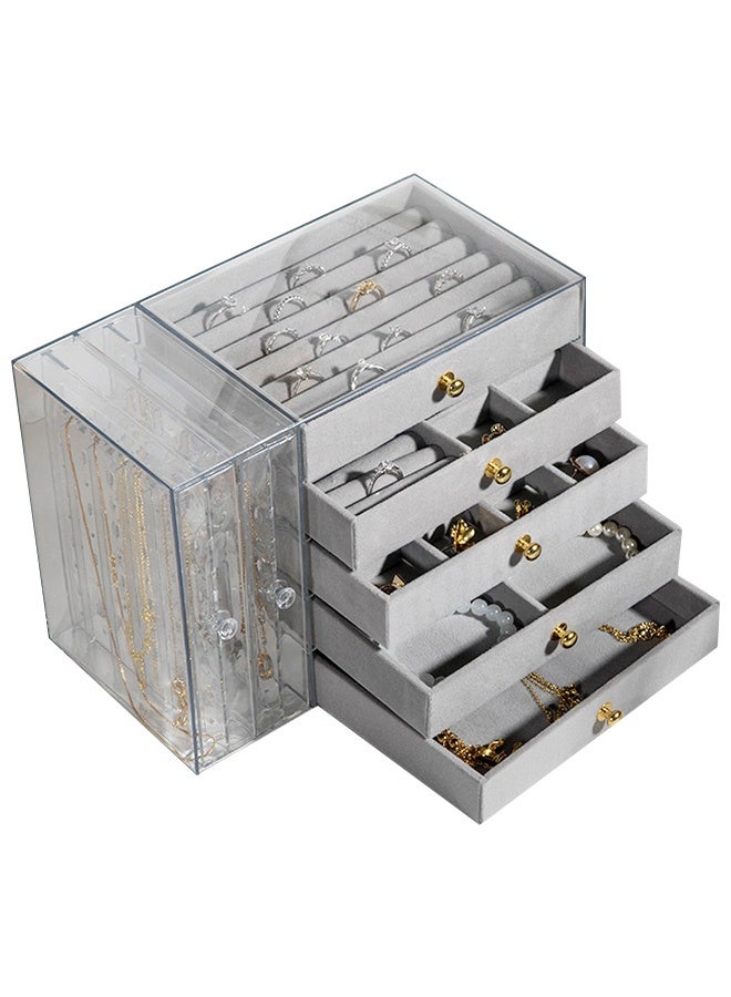 Sunbath Jewelry Storage Boxes, 7 Layer Clear Acrylic Jewelry Organizer for Necklaces Rings Earrings Bracelets, Velvet Jewelry Holder Display Case for Men and Women, Grey - Image 1