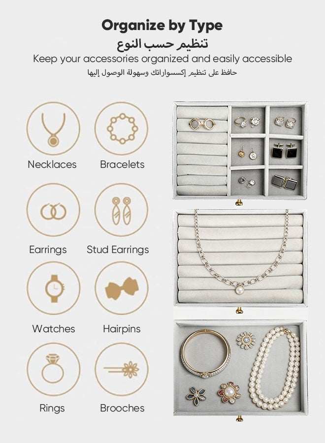 Sunbath Jewelry Storage Boxes, 7 Layer Clear Acrylic Jewelry Organizer for Necklaces Rings Earrings Bracelets, Velvet Jewelry Holder Display Case for Men and Women, Grey - Image 2
