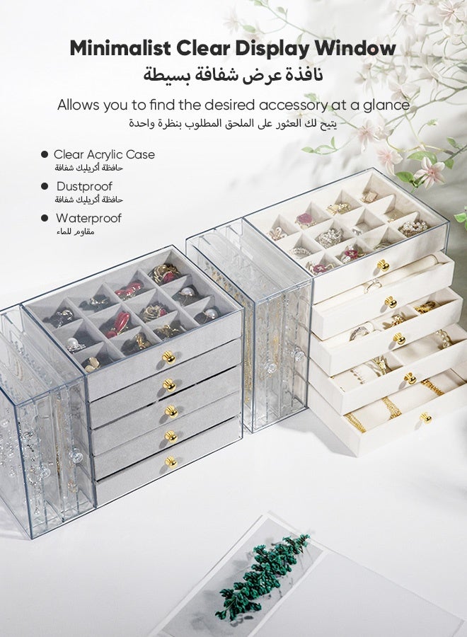Sunbath Jewelry Storage Boxes, 7 Layer Clear Acrylic Jewelry Organizer for Necklaces Rings Earrings Bracelets, Velvet Jewelry Holder Display Case for Men and Women, Grey - Image 3