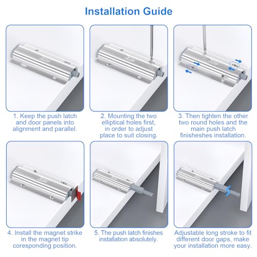 Jiayi Magnetic Push Close Cabinet Latch Jiayi 4 Pack Push to Open Door Latch Heavy Duty Touch Latches Door Push Cabinet Door Opener for Drawer Closure Push Catch Press Out Kitchen Cabinet Hardware - Image 2
