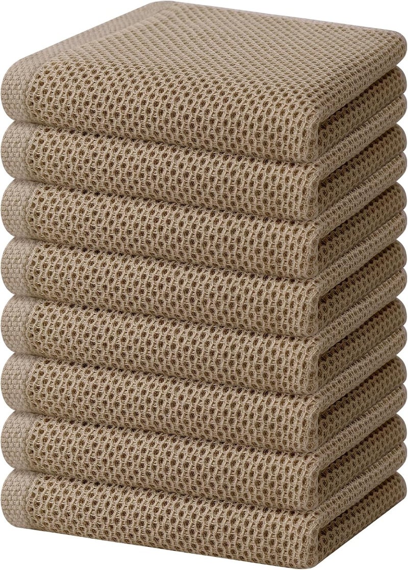 Homaxy 100% Cotton Waffle Weave Kitchen Dish Towels, Ultra Soft Absorbent Quick Drying Cleaning Towel, 13 x 28 Inches, 8-Pack, Tan - Image 1