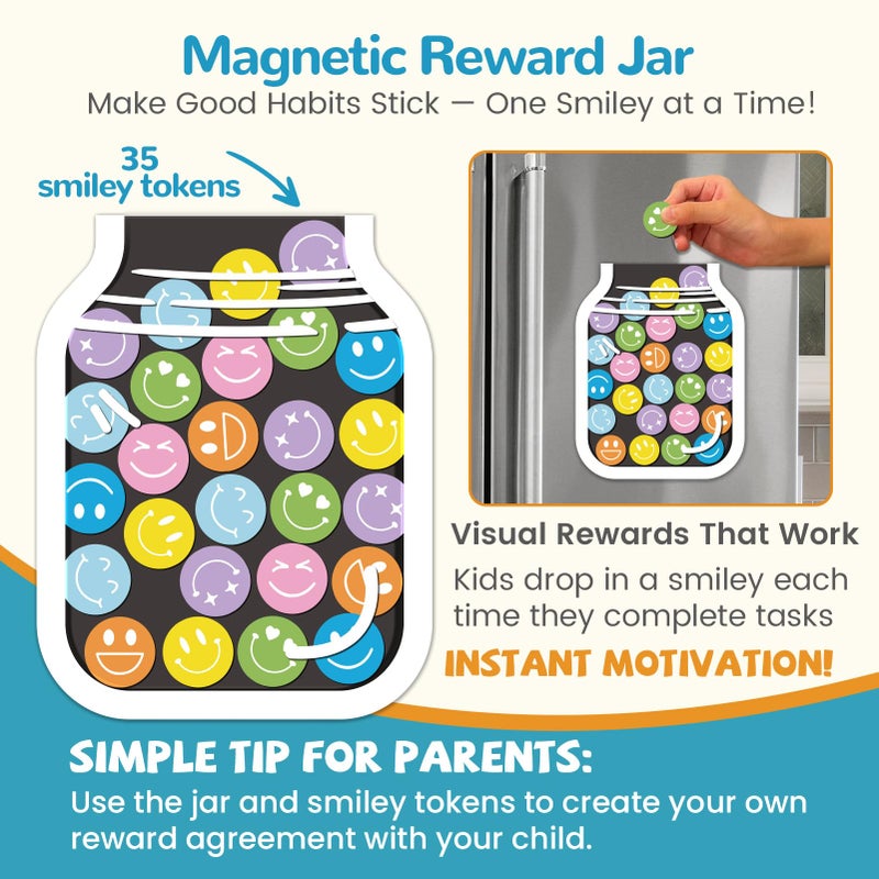 JJPRO Magnetic Bedtime/Morning/Daily Routine Chart for Kids with Reward Jar-Bedtime Checklist Toddler Reward Jar,Magnetic Chore Chart for Kids,Daily Routine Reward Chart -Outer Space - Image 3
