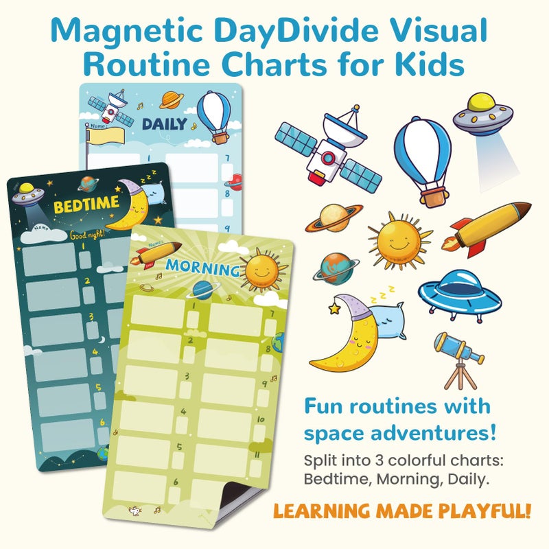 JJPRO Magnetic Bedtime/Morning/Daily Routine Chart for Kids with Reward Jar-Bedtime Checklist Toddler Reward Jar,Magnetic Chore Chart for Kids,Daily Routine Reward Chart -Outer Space - Image 2