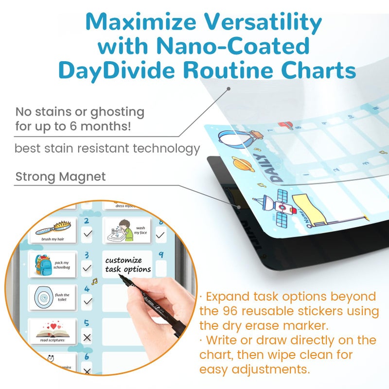 JJPRO Magnetic Bedtime/Morning/Daily Routine Chart for Kids with Reward Jar-Bedtime Checklist Toddler Reward Jar,Magnetic Chore Chart for Kids,Daily Routine Reward Chart -Outer Space - Image 5