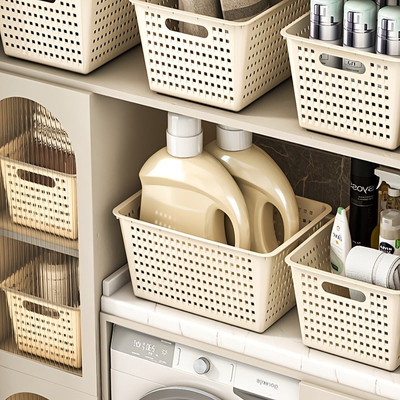 5pcs, Three-Color Storage Baskets for Organizing Kitchen Items, Dormitory Desktop Storage Boxes, Household Plastic Storage Bins, Desk & Drawer Organizer for Home Storage - Image 4