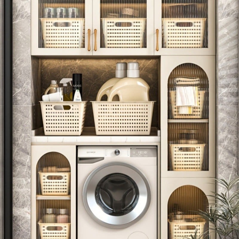5pcs, Three-Color Storage Baskets for Organizing Kitchen Items, Dormitory Desktop Storage Boxes, Household Plastic Storage Bins, Desk & Drawer Organizer for Home Storage - Image 5