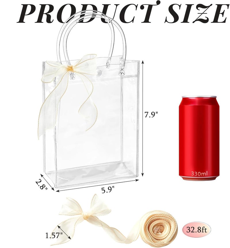 Ohuimrt 50 PCS Clear Plastic Gift Bags with Handles, 5.9 x 7.9 x 2.8 Inches Reusable Party Favor Bags with Ribbon Transparent Gift Wrap Bags Bulk for Weddings Birthdays - Image 2
