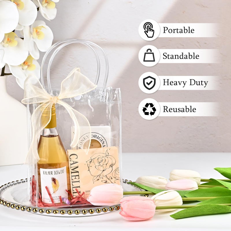 Ohuimrt 50 PCS Clear Plastic Gift Bags with Handles, 5.9 x 7.9 x 2.8 Inches Reusable Party Favor Bags with Ribbon Transparent Gift Wrap Bags Bulk for Weddings Birthdays - Image 4