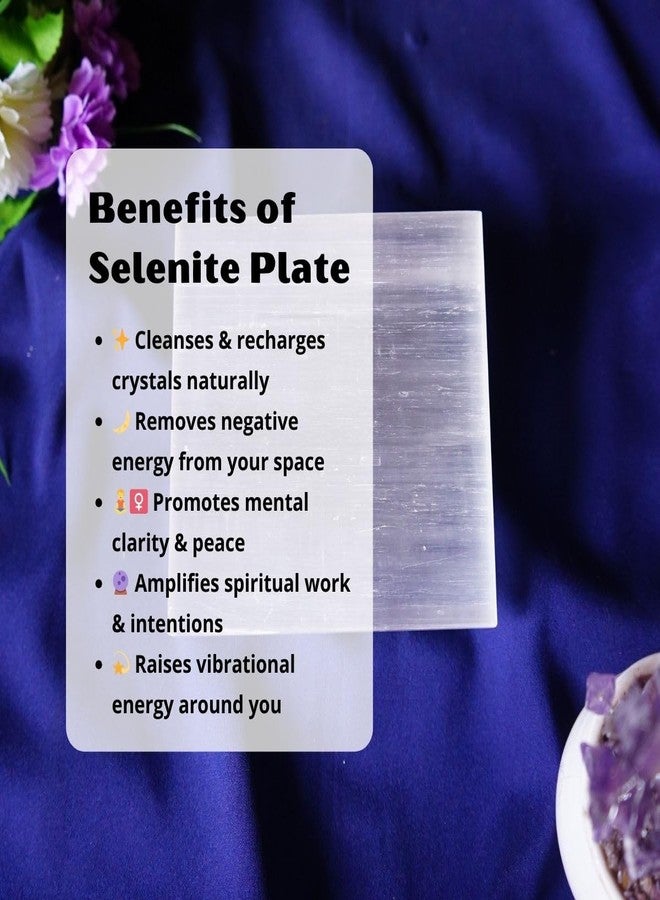 Maitri Export Natural Crystal Stone Plain Selenite Plate for Cleansing, Charging Crystals, Home decor, Healing, Reiki and Vastu (4 inch) (4 Inch, Square) - Image 2