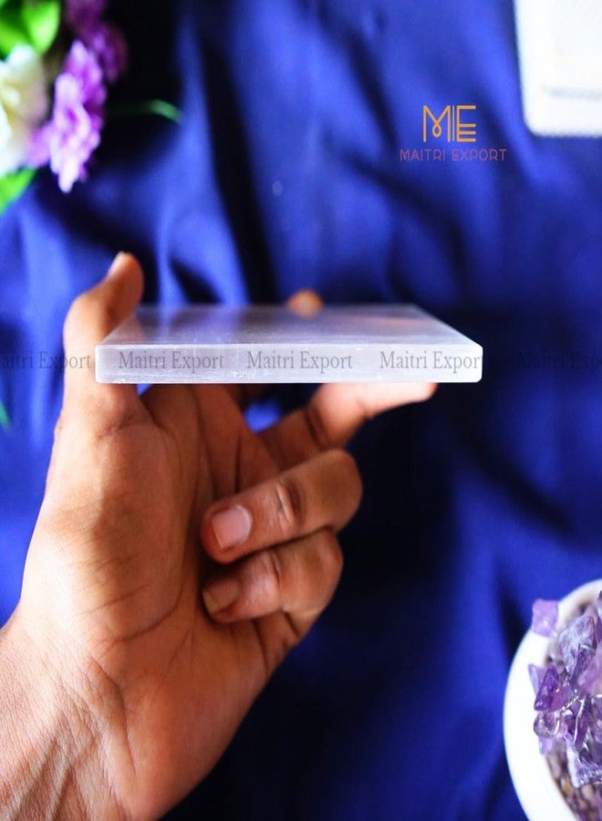 Maitri Export Natural Crystal Stone Plain Selenite Plate for Cleansing, Charging Crystals, Home decor, Healing, Reiki and Vastu (4 inch) (4 Inch, Square) - Image 4