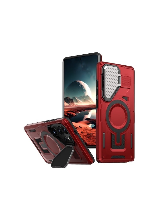 GOLDEN MASK GOLDEN MASK Compatible With Samsung Galaxy S25 Ultra Case with Camera Protection, with Mag-safe Case Magnetic with Stand (Red) - Image 1