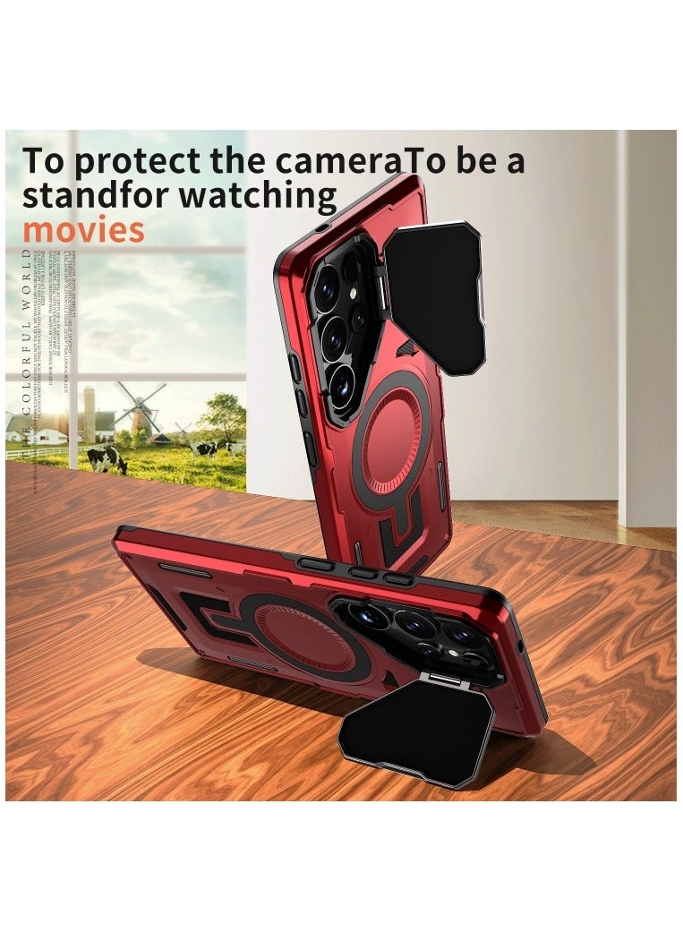GOLDEN MASK GOLDEN MASK Compatible With Samsung Galaxy S25 Ultra Case with Camera Protection, with Mag-safe Case Magnetic with Stand (Red) - Image 2
