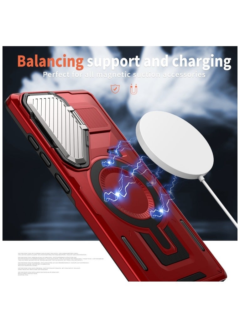 GOLDEN MASK GOLDEN MASK Compatible With Samsung Galaxy S25 Ultra Case with Camera Protection, with Mag-safe Case Magnetic with Stand (Red) - Image 3