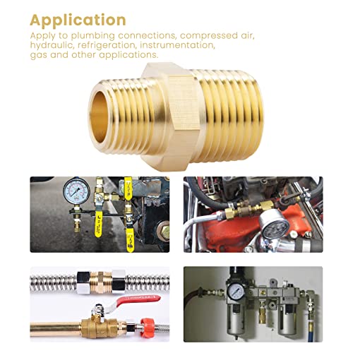 KOOTANS 1/2 NPT x 3/8 NPT Male Solid Brass Hex Nipples, Heavy Brass Pipe Adapter Fittings Reducing Nipple Connectors 4Pieces - Image 5