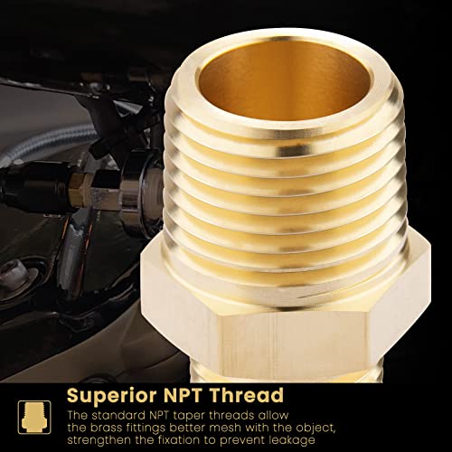 KOOTANS 1/2 NPT x 3/8 NPT Male Solid Brass Hex Nipples, Heavy Brass Pipe Adapter Fittings Reducing Nipple Connectors 4Pieces - Image 4