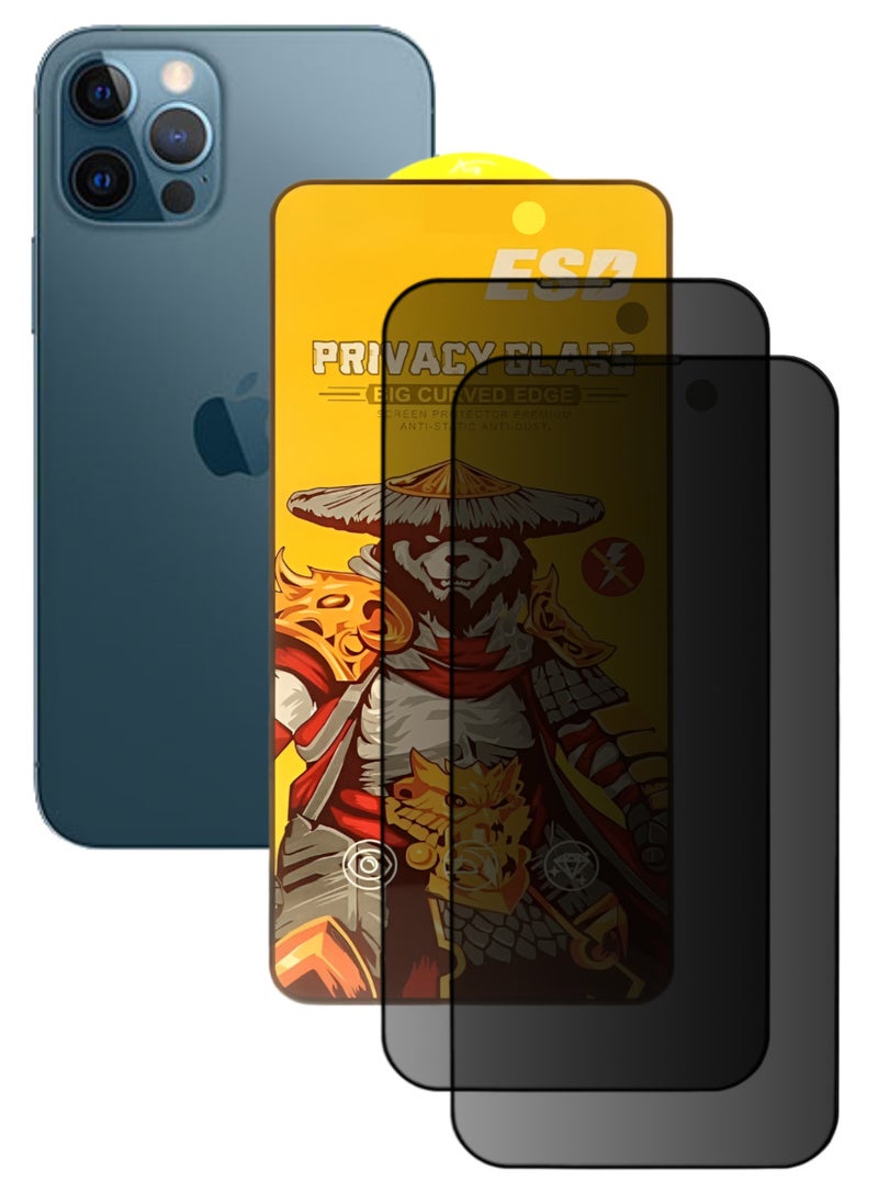 ESD 2 Pieces Tempered Dustproof Privacy Glass Screen Protector Compatible For iPhone 12 Pro - Image 1