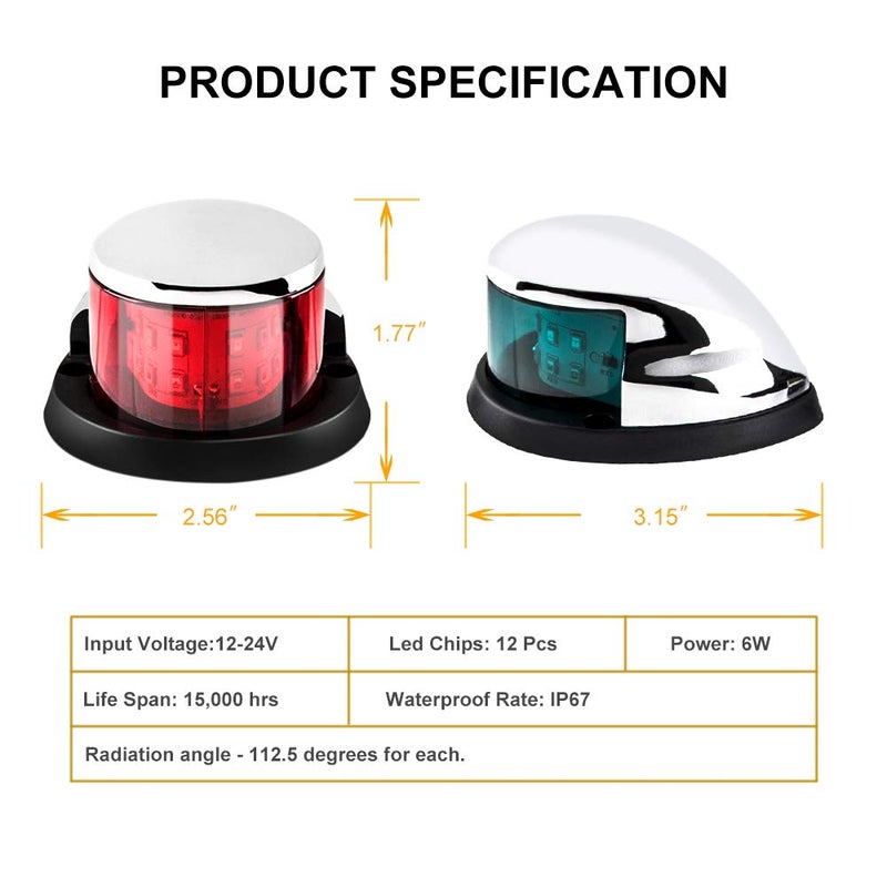 Sebnux LED Boat Navigation Light Red and Green LED Marine Navigation Light Boat Bow Light for Pontoon and Small Boat (Silver) - Image 5